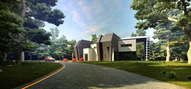 Элементы ландшафтного дизайна и подъездная дорога на прилегающей территории