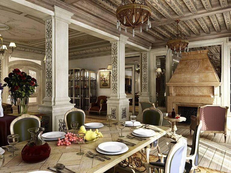 Изысканный дизайн столовой с деревянным светлым столом