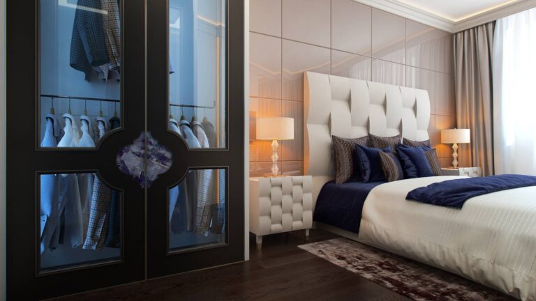 Отдельная гардеробная в дизайне спальни