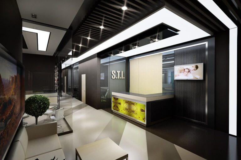 Интерьер ресепшн с зеленым акцентом