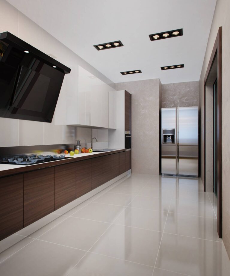 Триады потолочных светильников в оформлении стильной кухни