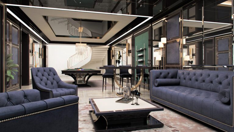 Барная стойка в дизайне стильной гостиной