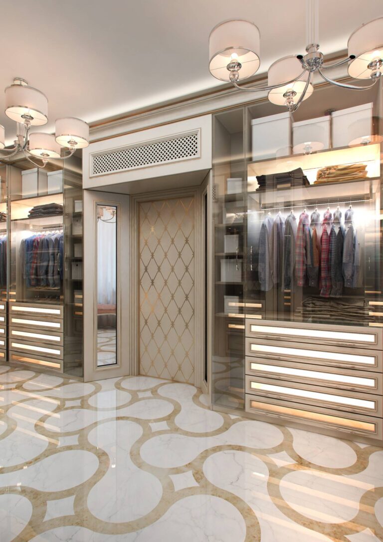 Фото дизайна просторной гардеробной