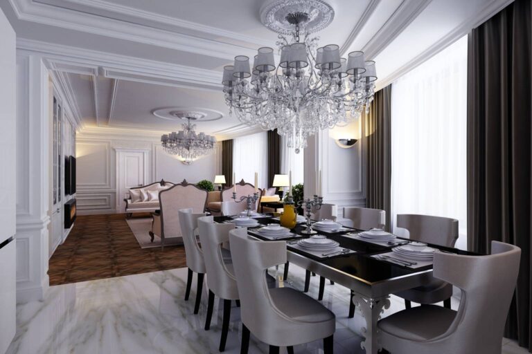 Фото интересного интерьера совмещенной столовой