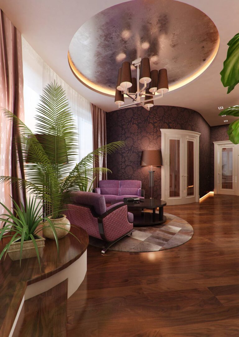 Полукруглая стена в дизайне небольшой гостиной