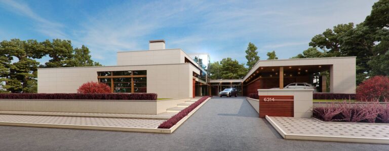 Дизайн прилегающего к особняку участка и парковка для автомобиля