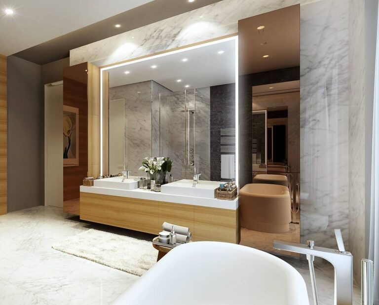 Зеркала в интерьере современной ванной комнаты