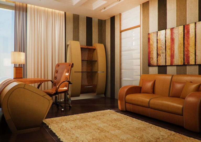 Дизайн кабинета в коричневых тонах с оригинальной мебелью