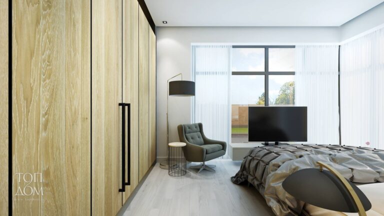 Фото спальни с огромными окнами в доме