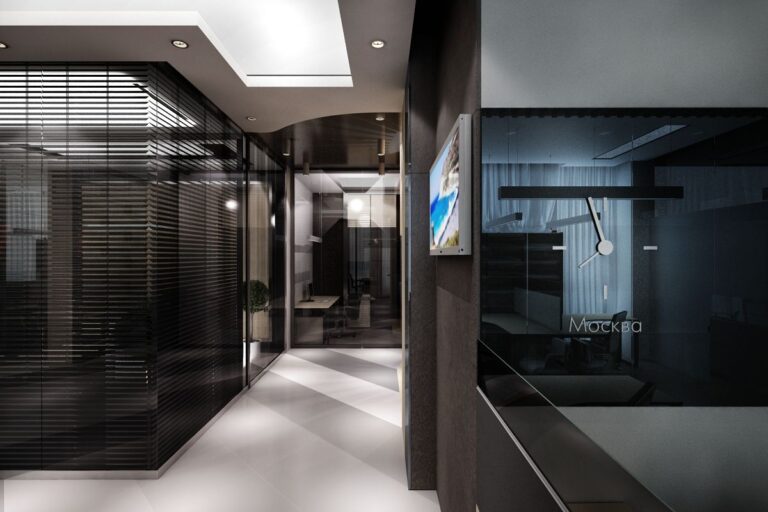 Коричневые стены и светлый пол в интерьере холла