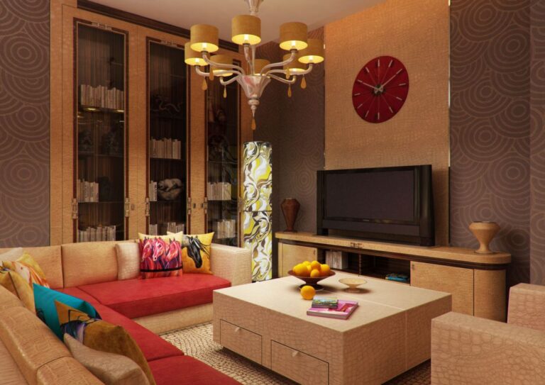 Имитация кожи рептилии в интерьере гостиной