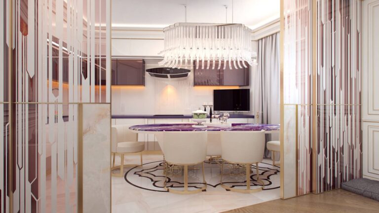 Большие раздвижные двери из стекла в дизайне кухни