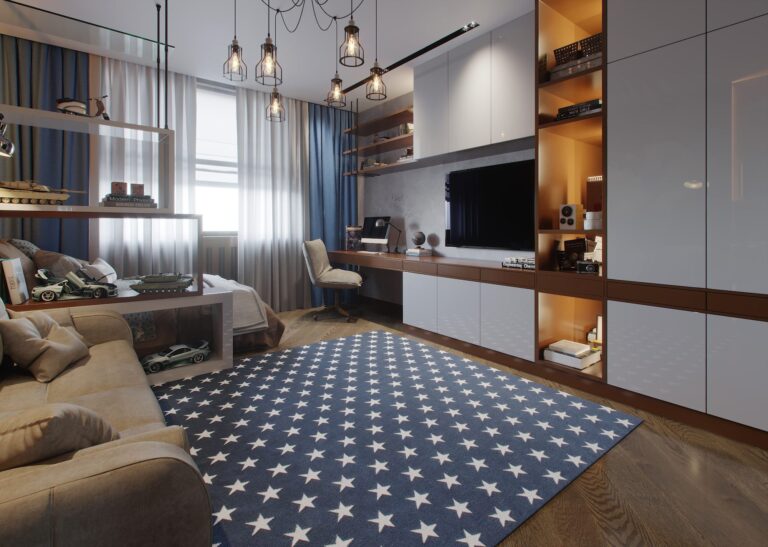 Детская с синим ковром со звездами