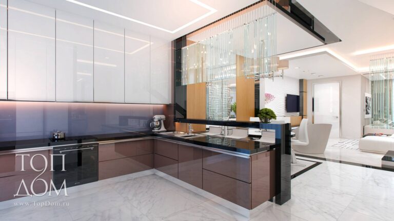 Фото проекта интерьера кухни в таунхаусе