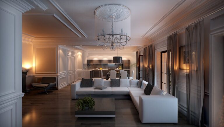 Сочетание белых и серых оттенков в дизайне гостиной