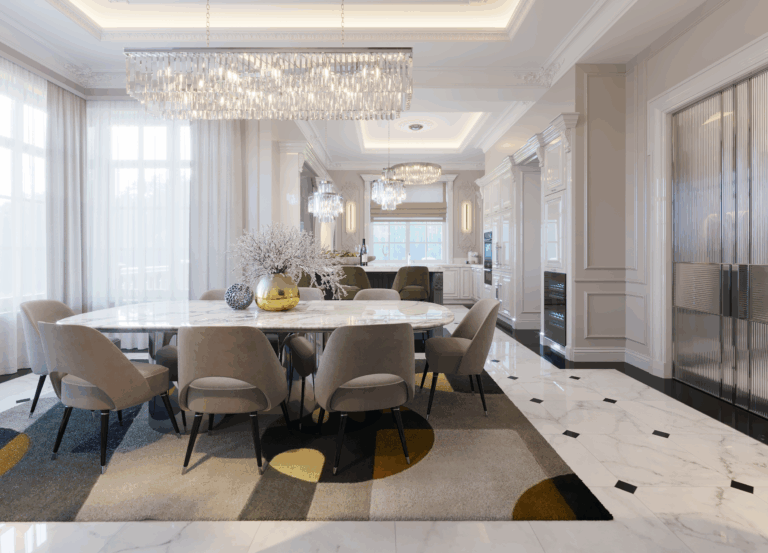 Классический интерьер современной кухни-столовой