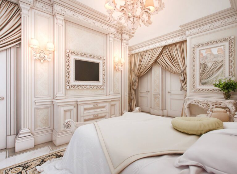 Ослепительный дизайн интерьера спальни белого цвета