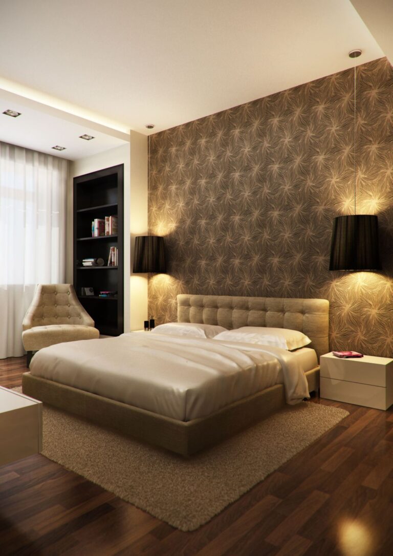Мягкая бежевая мебель со стежкой капитоне в интерьере спальни