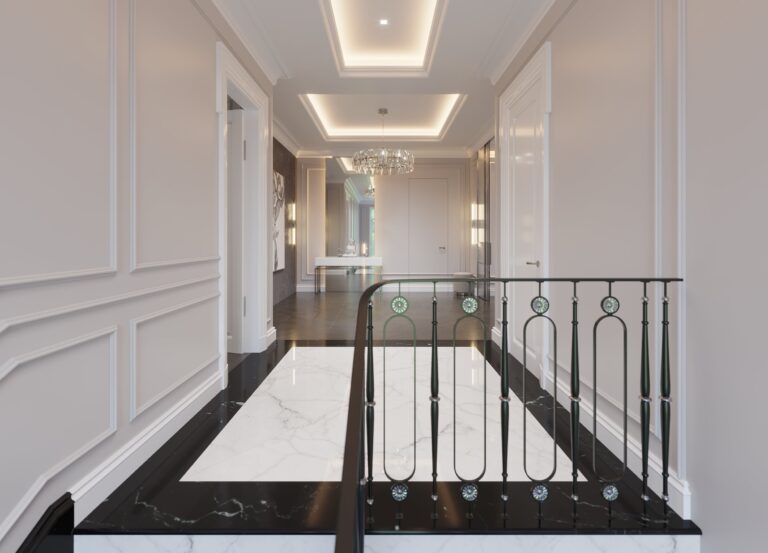 Дизайн лестничного холла при выходе на 2-й этаж