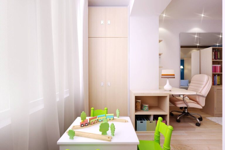 Бежевая мебель в интерьере детской