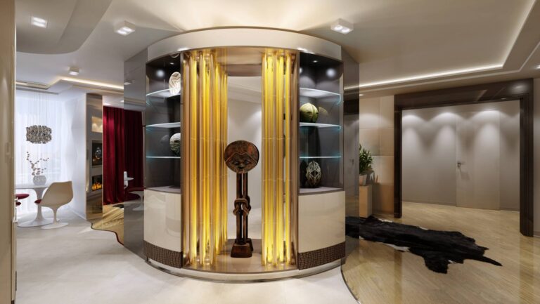 Разделение пространства в помощью шкафа в гостиной