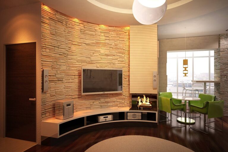 Дизайн интерьера полукруглой комнаты с радиальной мебелью