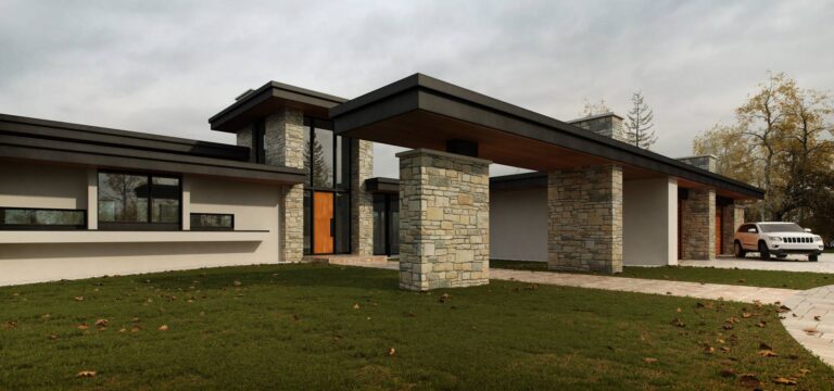 Каменные ворота перед домом в стиле прерий