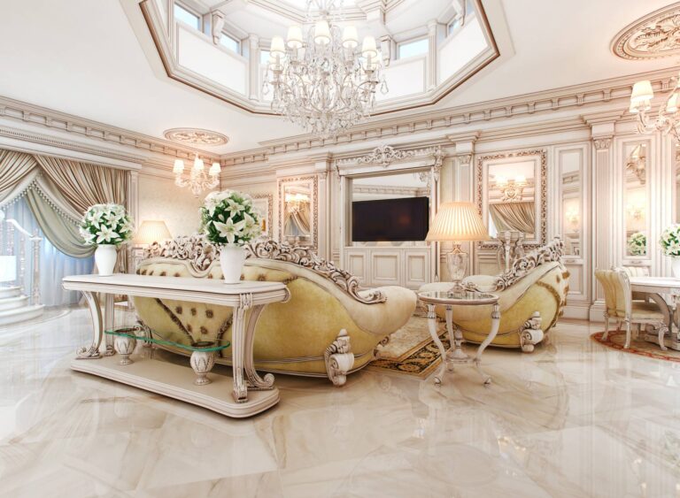 Интерьер гостиной с куполообразным окном