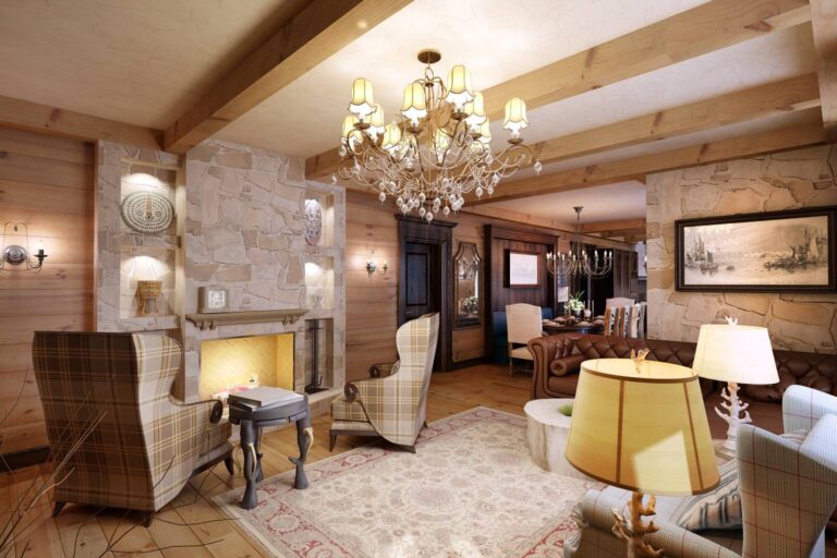 Интерьер гостиной с использованием натурального камня