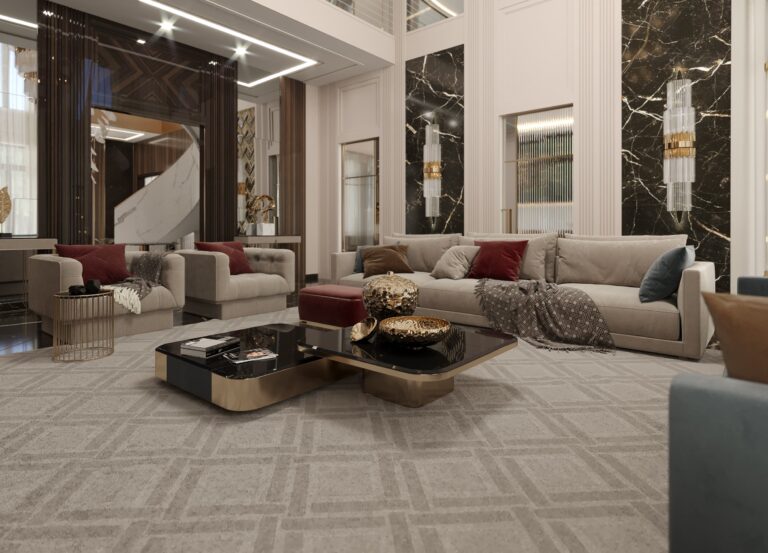 Каменные и деревянные панели в отделке стен гостиной