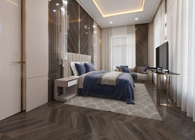 Оформление интерьера в узкой спальне прямоугольной формы