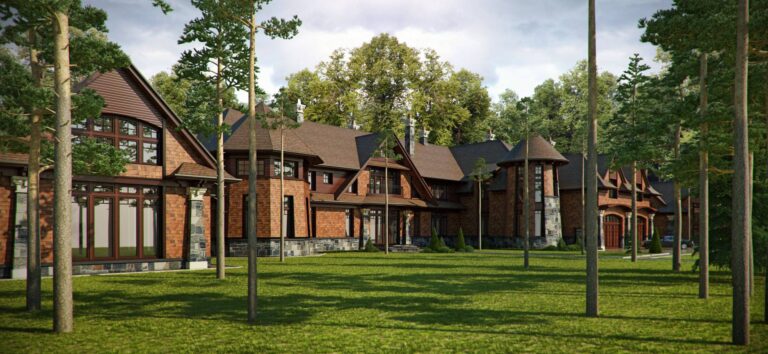 Оформление участка, прилегающего к дому, и внутренний фасад из кирпича