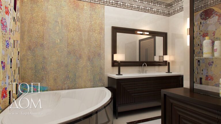 Оформление дизайна ванной комнаты с красочной мозаикой