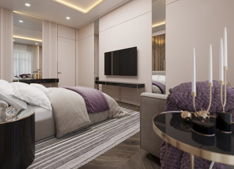 Интерьер спальни с дверьми в потолок