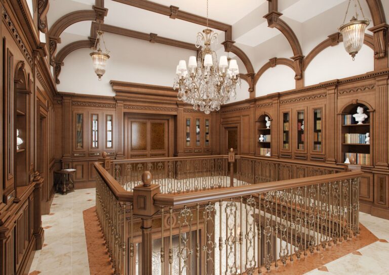 Холл с темно-ореховыми дверями в отделке радикой