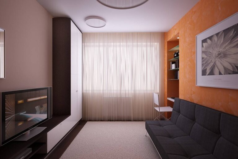 Интерьер детской с 1-й оранжевой стеной