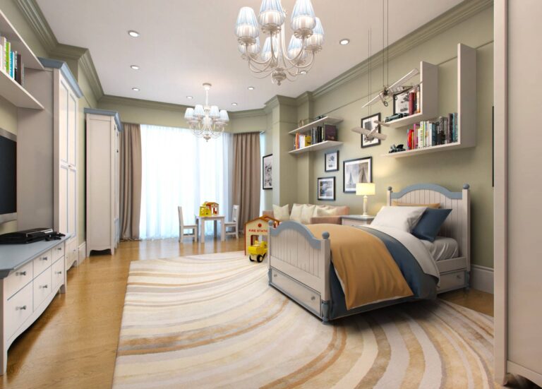 Светло-коричневые шторы в интерьере детской