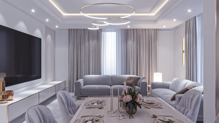 Интерьер гостиной в трешке с двумя диванами