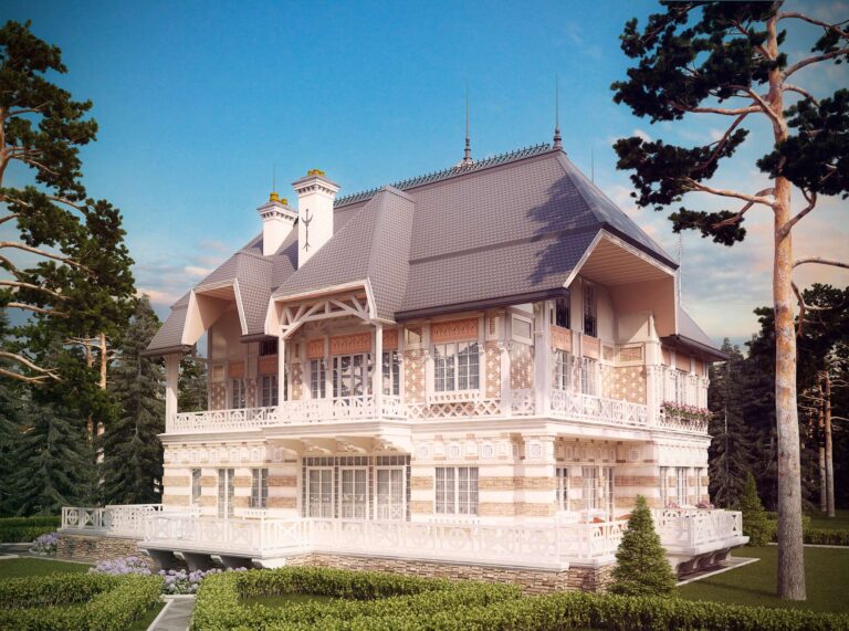 Белые, розовые и светло - коричневые цвета в оформлении внутреннего фасада