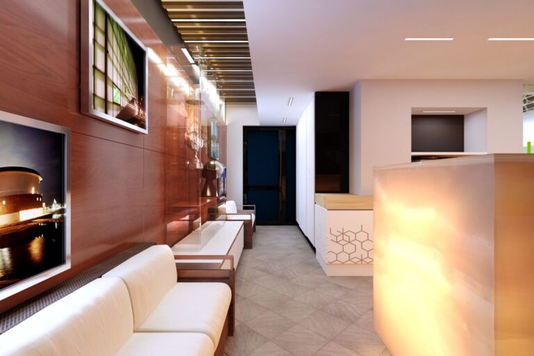 Современная отделка в интерьере коридора офиса