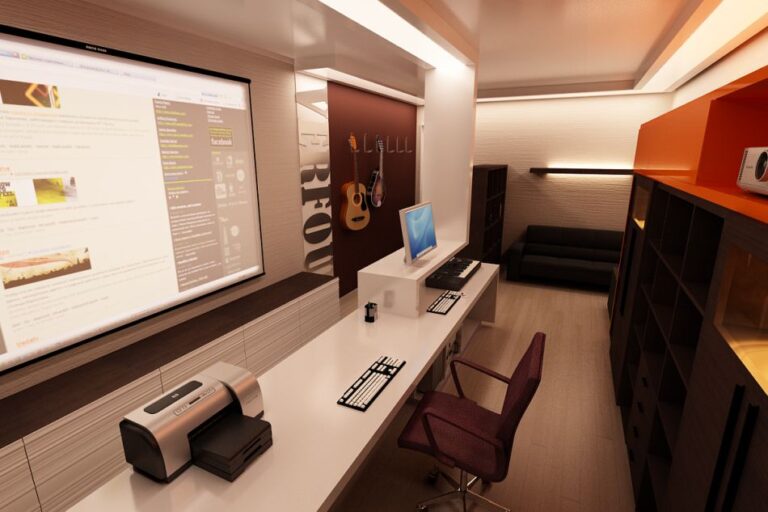 Дизайн рабочего кабинета со столом-перегородкой