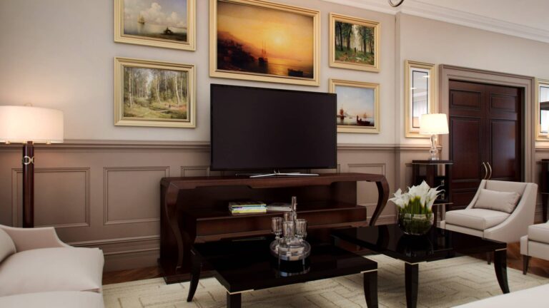 Картины в интерьере зоны отдыха классической гостиной