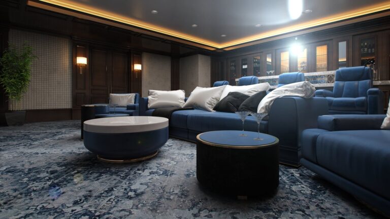 Вариант оформления полов в кинозале дома