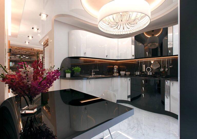 Белый и черный цвета в современном дизайне кухни