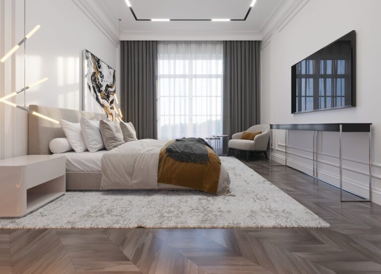 Дизайн спальни с окнами в пол