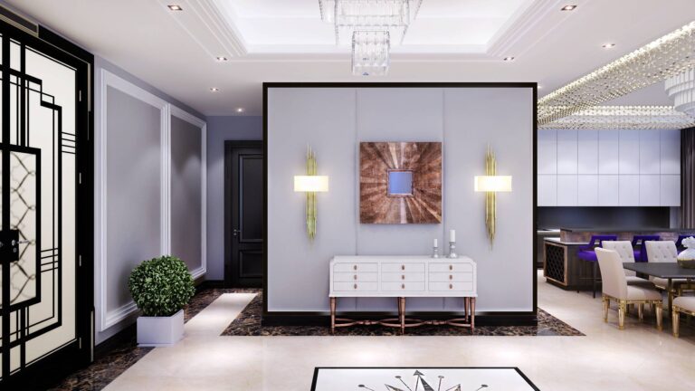 Оригинальный интерьер в светлой прихожей в доме