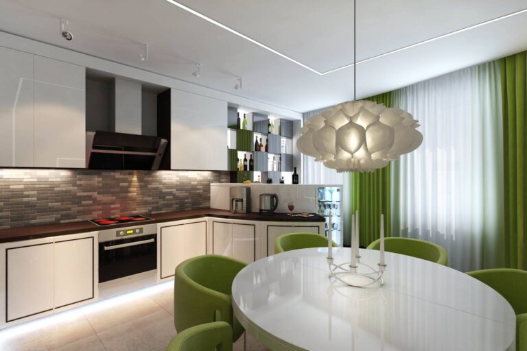 Интерьер кухни с оливковым цветом