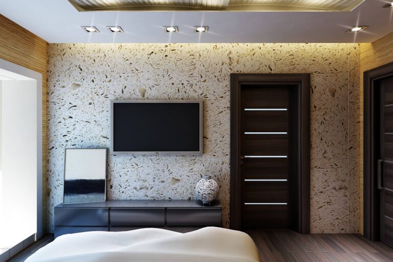 Прямоугольные потолочные светильники в дизайне спальни