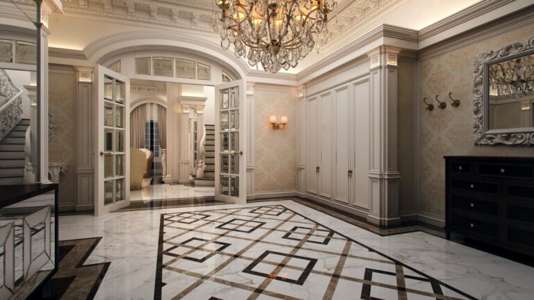 Интерьер прихожей большой площади в загородном доме