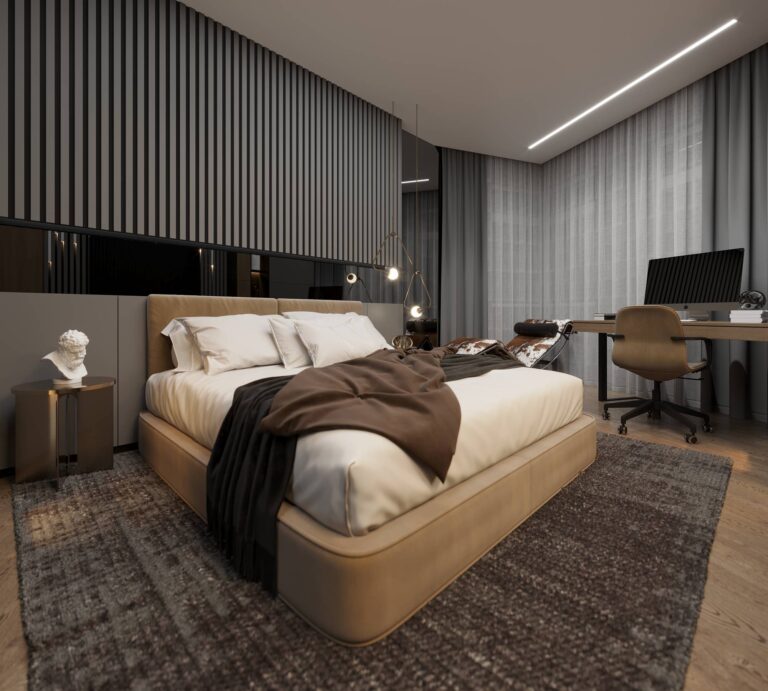 Серо-коричневые цвета в дизайне спальни